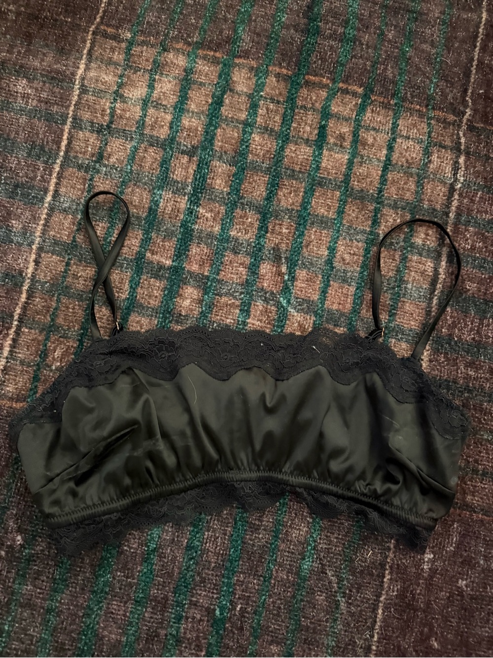 Black Lace-Trim Satin Bralette - Women Intimates